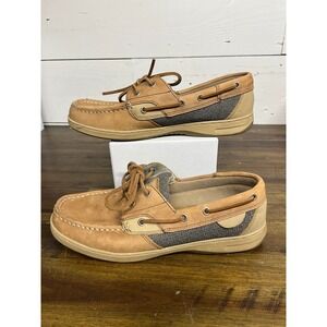 Maui Island Marlin Mens Tan Leather Mesh Boat Shoes Loafers Size 9M 747032